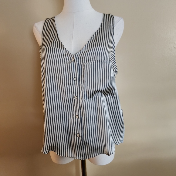 Blue/Cream Striped Silky Open Back Tank Top, Women's S - Picture 7 of 14
